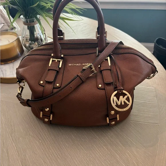 Michael Kors Tan Leather Satchel with Gold Accents - Picture 2 of 16